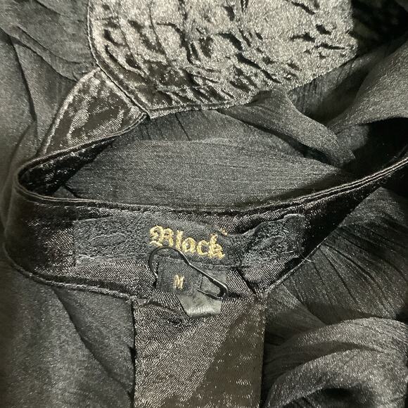 Glam Goth Black Ruffled Sleeveless Blouse Studded Strap Classy Dressy M - Picture 5 of 5